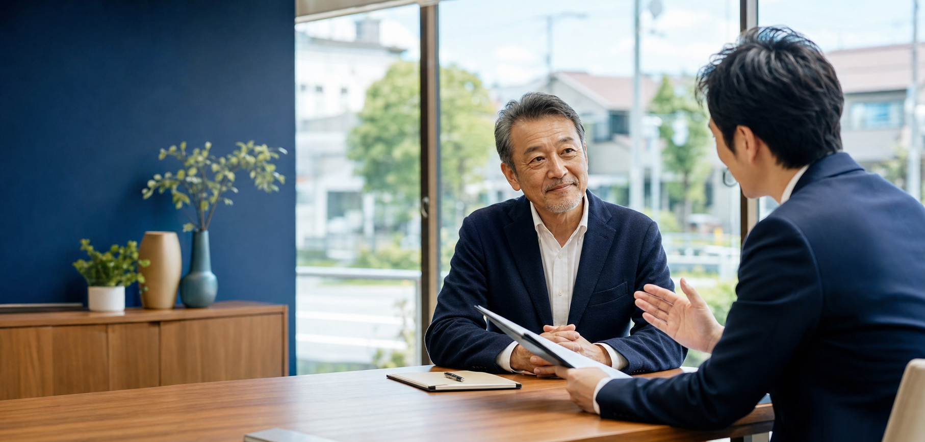 春日部市周辺の会社売却相談を行う経営者とM&Aアドバイザー